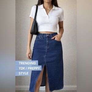 J.Crew Denim Midi Skirt Slit Front Sz 26 Preppy Y2K Chic Trend